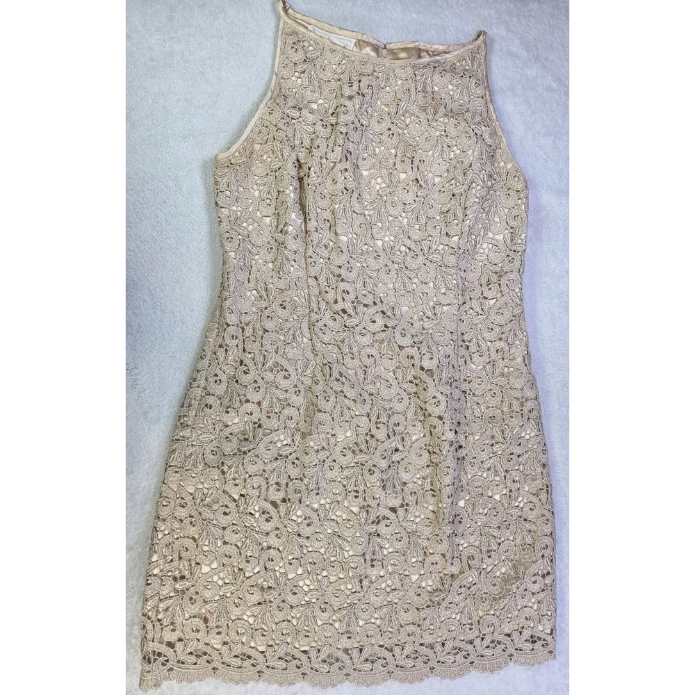 Jessica McClintock Lace Dress Womens VINTAGE 14 Champagne Formal Evening Wedding
